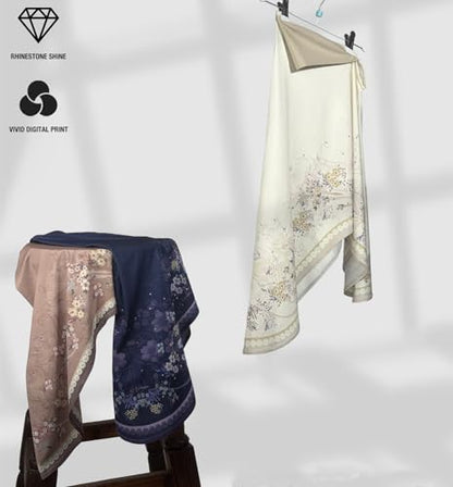 Ready To Wear Instant Hijab 여아용 무슬림 슬립온 키마르 꽃무늬 히잡 스카프 여성용 히잡 이슬람 아바야 터번 - color: 아이보리 1#