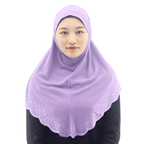 Instant Hijab Scarf for Women Muslim Women Clothing Headscarf for Girls with Czech Rhinestone - color: Lavender-wavy Edge
