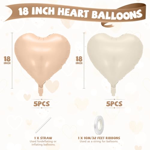 Cream Apricot Heart Balloon, 10PCS Beige Foil for Neutral Baby Shower Party - color: Cream Apricot