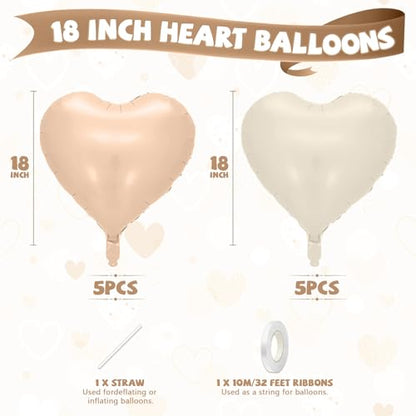 Cream Apricot Heart Balloon, 10PCS Beige Foil for Neutral Baby Shower Party - color: Cream Apricot