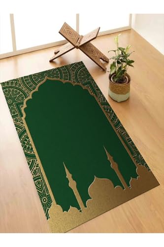 Prayer Rug Machine Washable Stain Resistant Non-Slip Backing Tassel-Free Polyester Comfortable Islamic Praying Mat for Home Travel, Green - Green, 28x43 inch