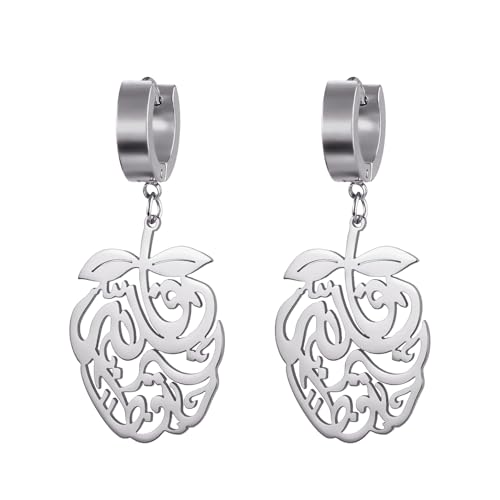 Pomegranate Arabic Calligraphy Earrings Islamic Blessing Love Hope Earrings Persian Muslim Amulet Religious Jewelry Eid Ramadan Gift for Women - color: ailver 2