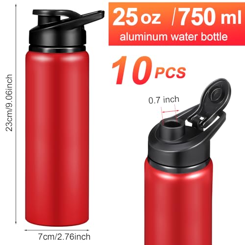 Chengu 10 Pcs 25oz Reusable Aluminum Water Bottle Bulk Lightweight Outdoor Sports Water Bottles Easy Carry Leak Proof for Travel Gym Camping Hiking Fishing, Snap Lid (Red) - style: Red