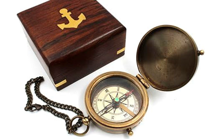 Compass with Stamped Wooden Case - style: Style 1