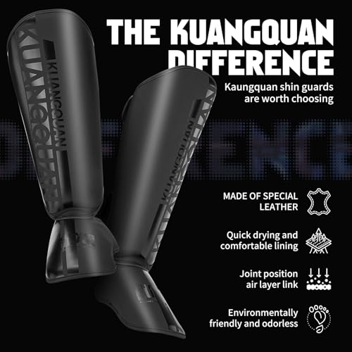 Muay Thai Shin Guards for Men, Women | Lightweight, Martial Arts Kicking Leg Instep Protection Pads, Sparring Gear, For Kickboxing MMA Training