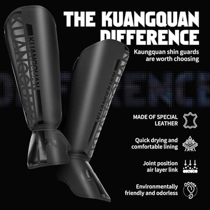 Muay Thai Shin Guards for Men, Women | Lightweight, Martial Arts Kicking Leg Instep Protection Pads, Sparring Gear, For Kickboxing MMA Training