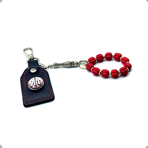 Keychain & Rosary Collection -Car Key Chain-Handbags Holder - color: 10 Mm-corrugated Red Beads
