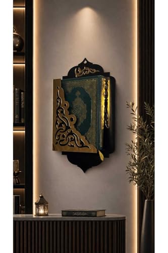 SODEF Wooden Wall Mounted Quran Holder Shelf Classic Black Wood 1 Shelf - Black