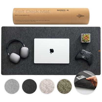 Nordik Felt Desk Mat - Large Felt Desk Pad - Charcoal (35 x 17 inches) | Premium Desk Matt for Desktop, Full Desk Keyboard Mouse Pad, High Quality Felt and Non-Slip Rubber Liner for Home and Office - color: Charcoal
