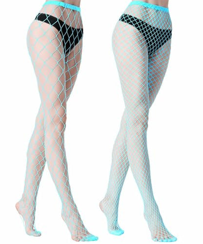 MengPa Women's Fishnets Tights High Waist Stockings Party Thigh High Pantyhose - color: 2pcs-blue