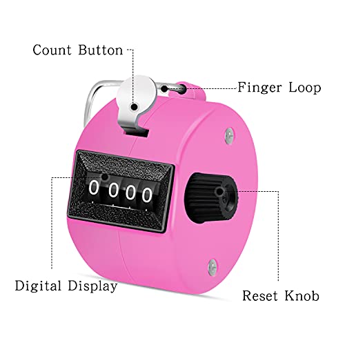 Eliamo 12 Pcs Hand Tally Counter 4-Digit Lap Counter Clicker, Manual Mechanical Handheld Pitch Click Counter with Finger Ring for School Golf & Knitting Row Croche - color: Pink