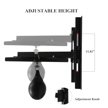 Speed Bag Platform, 24 Inch Wooden Swiveling Boxing Training Speed Bag Platform with Adjustable Height Wall Mount Professional Fitness Ball Boxing Reaction Training Kit for Home Fitness