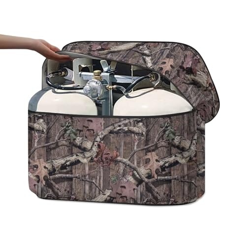 Oak Leaf Double 20lb RV Propane Tank Cover Reliable Weather Resistant Gas Cylinder Cover Travel Trailer Polyester Waterproof Cover - color: Oak Leaf, size: S(20LB)