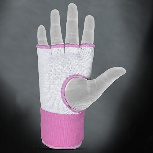 DEFY Padded Inner Gloves Quick 75cm Long Strap – Inner Boxing Gloves Gel Padded Knuckle Protection – Elasticated Boxing Hand Wraps for MMA Muay Thai Kickboxing Martial Arts Pair - color: White, size: X-Large