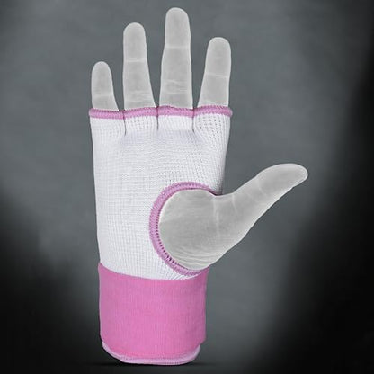 DEFY Padded Inner Gloves Quick 75cm Long Strap – Inner Boxing Gloves Gel Padded Knuckle Protection – Elasticated Boxing Hand Wraps for MMA Muay Thai Kickboxing Martial Arts Pair - color: White, size: X-Large