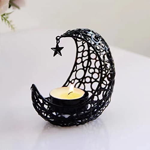 Moon Tea Light Candle Holder, Black Metal Decorative Candle Stand for Home Decor, Gift - size: 1Pcs Black