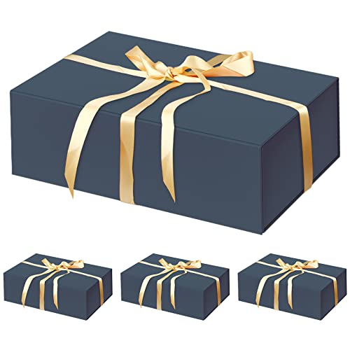 HavrePac 4 Pack Large Gift Boxes 13.8x9x4.3 Inches Luxury Gift Boxes with Lids,Magnetic Closure Gift Box for Present Packaging Box for Mother's Day, Birthdays, Party,Weddings - color: Gentleman Blue, size: 1 count (Pack of 4)
