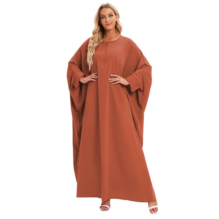 Women's One-piece Prayer Dress Muslim Abaya Dress Islamic Maxi Abaya Kaftan - color: Orange