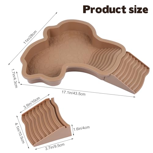 Large Reptile Bathing Pool, Tortoise Food Water Bowls with Ramp, Reptile Feeding Dish Water Bowl Bathing Pool Aquarium Ornament for Gecko, Snake, Turtle, Bearded Dragon, Lizard Bath