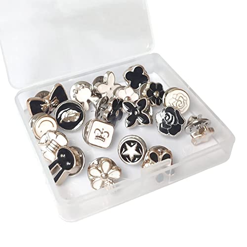 20 Set Black Women Shirt Brooch Buttons White No Sew Button Pins Safety Mini Brooch Pins Cover up Button(Black and White Buttons) - color: Black and white buttons