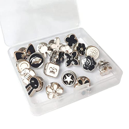 20 Set Black Women Shirt Brooch Buttons White No Sew Button Pins Safety Mini Brooch Pins Cover up Button(Black and White Buttons) - color: Black and white buttons