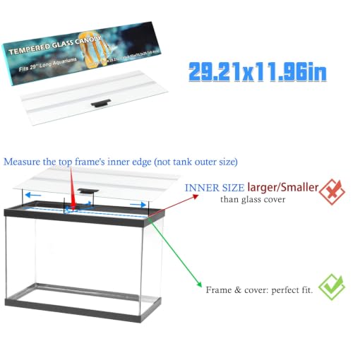 29.21x11.69 x0.16in Clear Tempered Glass Canopy | Aquarium Fish Tank Hoods FITS FOR most 20Long/29 gallon Fish tanks (Aqueon, marine land & perfecto) - size: 1PCS-29.21x11.69in