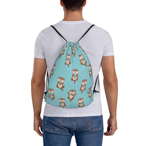 Lightweight String Backpack, Cute Otter Fish Pattern, Breathable Polyester Drawstring Bag for Travel and Outdoor Camping - color: Pattern (375)