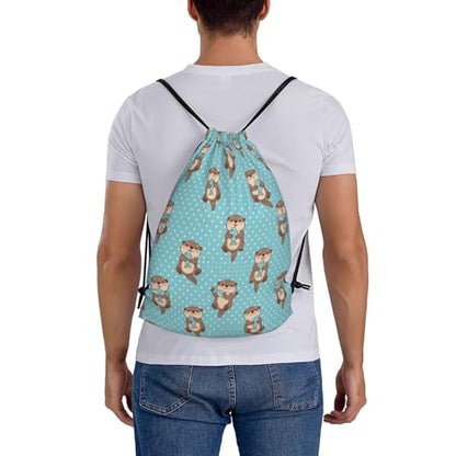 Lightweight String Backpack, Cute Otter Fish Pattern, Breathable Polyester Drawstring Bag for Travel and Outdoor Camping - color: Pattern (375)