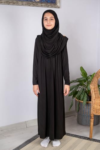 ihvan online Muslim Dress for Girls, Long Sleeve One-Piece Islamic Prayer Dress, Hijab for Kids, Girls Abaya, Islamic Gifts - color: Black