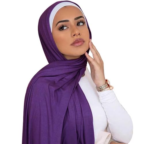 Hijab Scarf for Women Soft Cotton Muslim Jersey Hijab Head Wrap Scarves Fashion Long Scarf Shawls - color: Dark Purple