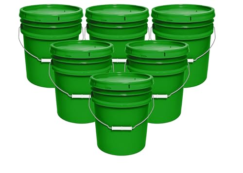 5-Gallon Bucket with Airtight Lid – Made in USA, Food Grade BPA Free Plastic, Heavy Duty Multi-Use, Metal Handle with Grip, Stackable Storage – Green, 6 Pack - color: Green, size: 6
