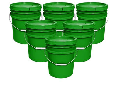 5-Gallon Bucket with Airtight Lid – Made in USA, Food Grade BPA Free Plastic, Heavy Duty Multi-Use, Metal Handle with Grip, Stackable Storage – Green, 6 Pack - color: Green, size: 6