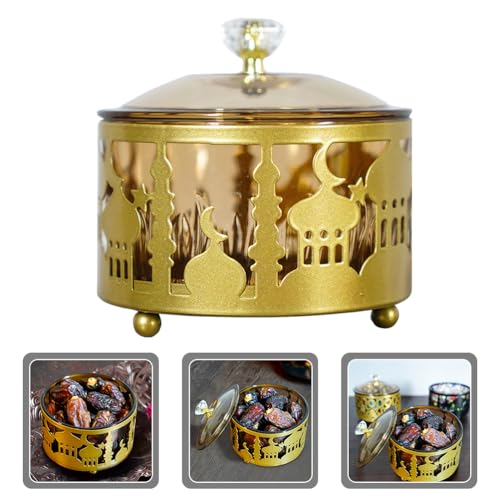 Lurrose Ramadan Candy Jar with Lid Eid Mubarak Snacks Container Box Sugar Storage Bowl Ramadan Party Tray Arab Dish Kitchen Food Storage Jar