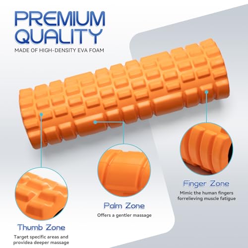 Krightlink 5-in-1 Foam Roller Set, Massage Roller Stick, Massage Ball, Resistance Band for Deep Muscle Massage, Trigger Point Release, Pilates, Yoga (Orange-18(2 in 1)) - color: Orange-18"(2 in 1)