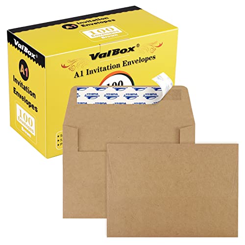 ValBox A1 Invitation Envelopes 100 Qty - 3.5 x 5" Brown Envelopes Self Seal for Invitations, Wedding, Baby Shower, Small Gift Cards, Thank You Notes, RSVP - 5.125 x 3.625 Inches - color: Brown, size: A1 (5.125 x 3.625 Inches)