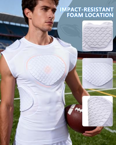 TUOY Adult Rib Chest Protector, New Version - Padded 5 Pads Baseball Football Lacrosse Rib Heart Sternum Guard - color: White, size: X-Large