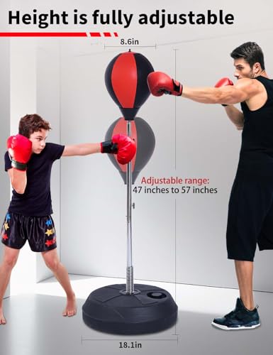 Stiatu Punching Bag with Stand, Heavy Boxing Bag Height Adjustable Reflex Bar and Speed Punching Bag for Adults & Youth, Home Gym Training Equipment for MMA Fitness Stress Relief - color: Red