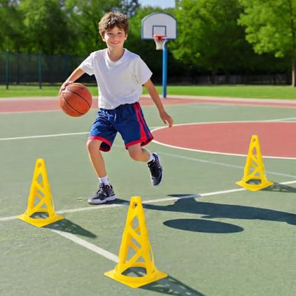 12 Pack Soccer Cones, 9 Inch Agility Cones for Soccer, Football, Basketball, Cones for Sports Training, Speed & Agility Drills, Field Marking Equipment - color: yellow
