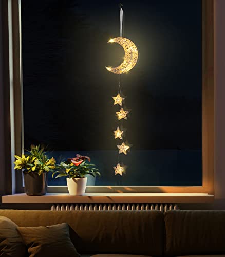 Lewondr Hanging Light, Moon Star Fairy Lights Indoor Decorative Lights - style: Moon