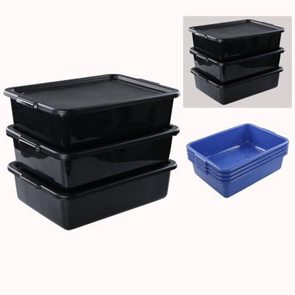 3-Pack Plastic Bus Box with Lid, Commercial Bus Tubs, 13 L, Black - color: Black