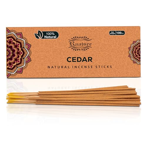 Raajsee Cedar Incense Sticks, 100%-Natural Charcoal Free Organic Non Toxic Clean Burning Handmade Insence Sticks 100 gm Pack, Meditation Gifts – Spritual Cleansing - color: Cedar