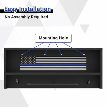 Neoaider Police Gear Rack, Police Hanger with Hooks | Tactical Duty Gear Rack Decor with Thin Blue Line Flag, Black Body Armor Stand for Police Gift - size: Wall Mounted Police Gear Rack
