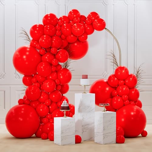 PartyWoo Red Balloons 145 pcs Different Sizes of 18 12 10 5 Inch Red Balloon Arch Kit Garland for Birthday Graduation Bachelorette Citizenship Anniversary Cherry Casino Theme Party Decorations Red-Y57 - color: Red-y57