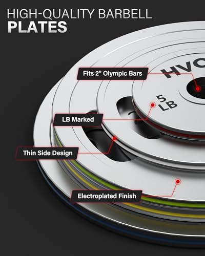 HVO Olympic Weight Plates with Grip: 2 Inch Standard Calibrated Weight Plates For Home Gyms, Fitness Centers, Strength Workouts, Barbell Use Olympic Standard Weights - size: 5LB Pair