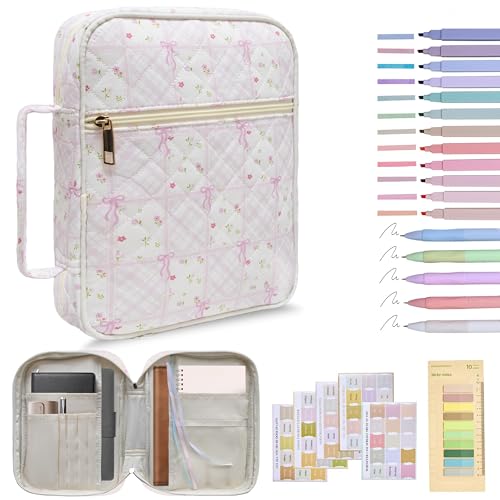 Bible Cover for Women (Pink Floral Bow, Large-Bag Set) - color: B3 Pink Floral Bow Set