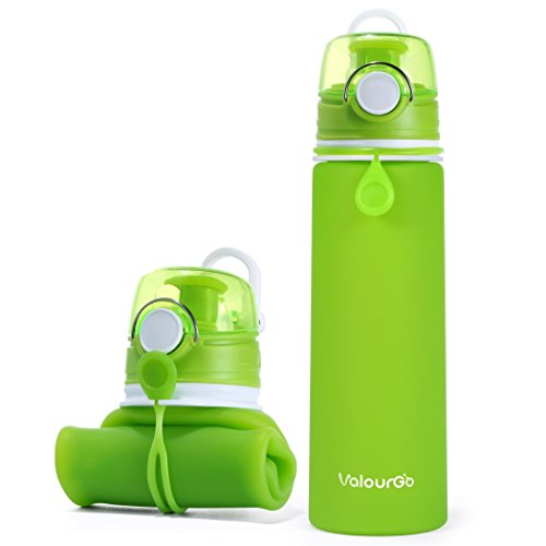 Valourgo Collapsible Water Bottle, Silicone Foldable with Leak Proof Valve BPA Free, Aqua Blue, 21 oz - color: green