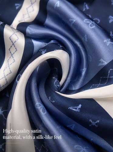 Satin Hijab Scarf for Women, Silk-Feeling Muslim Headscarf, Digital Bow Letter Print Head Wrap Shawl for Summer - color: Mlp004-navyblue