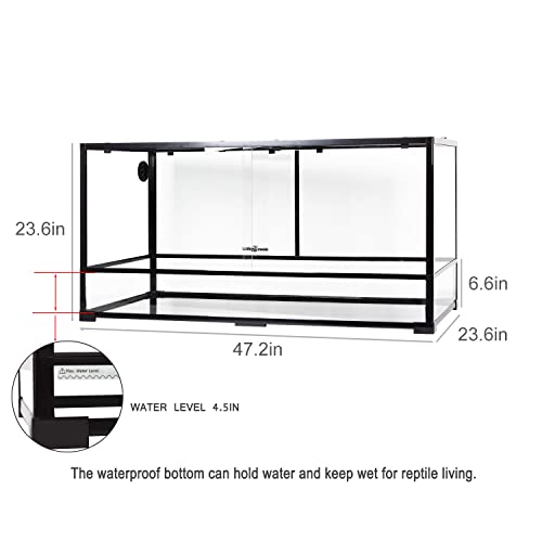 REPTIZOO Large Reptile Terrarium 120 Gallon, Tall & Wide Tempered Glass Reptile Tank 48" x 24" x 24" with Sliding Door Top Screen Ventilation & Anti Escape Lid, Full View - size: 120 gallon