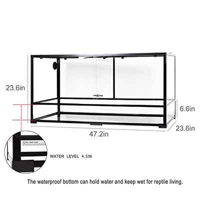 REPTIZOO Large Reptile Terrarium 120 Gallon, Tall & Wide Tempered Glass Reptile Tank 48" x 24" x 24" with Sliding Door Top Screen Ventilation & Anti Escape Lid, Full View - size: 120 gallon