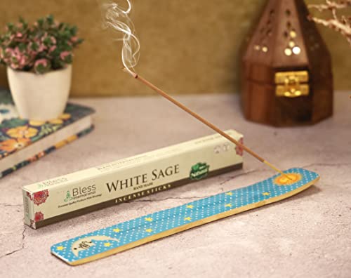 Bless-International Traditional-Handmade-Burner Wooden-Incense-Stick-Holder Ash-Catcher-Stand for-Aromatherapy-Meditation-Yoga (Moon & Stars) 10 Inches, Pack of 1 - color: Moon & Stars,10 Inch, size: One Holder